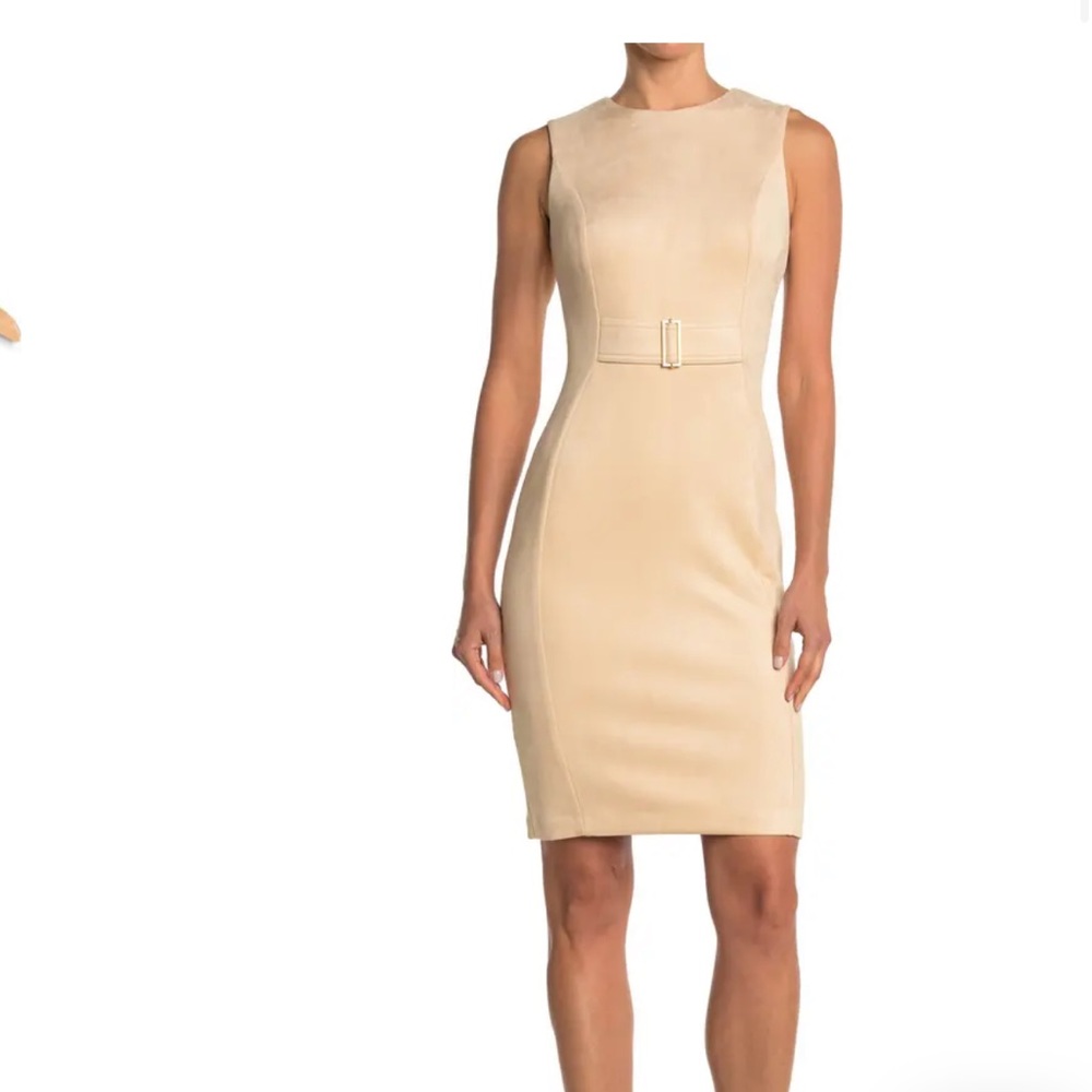 Calvin Klein Scuba Suede Belted Sheath Dress